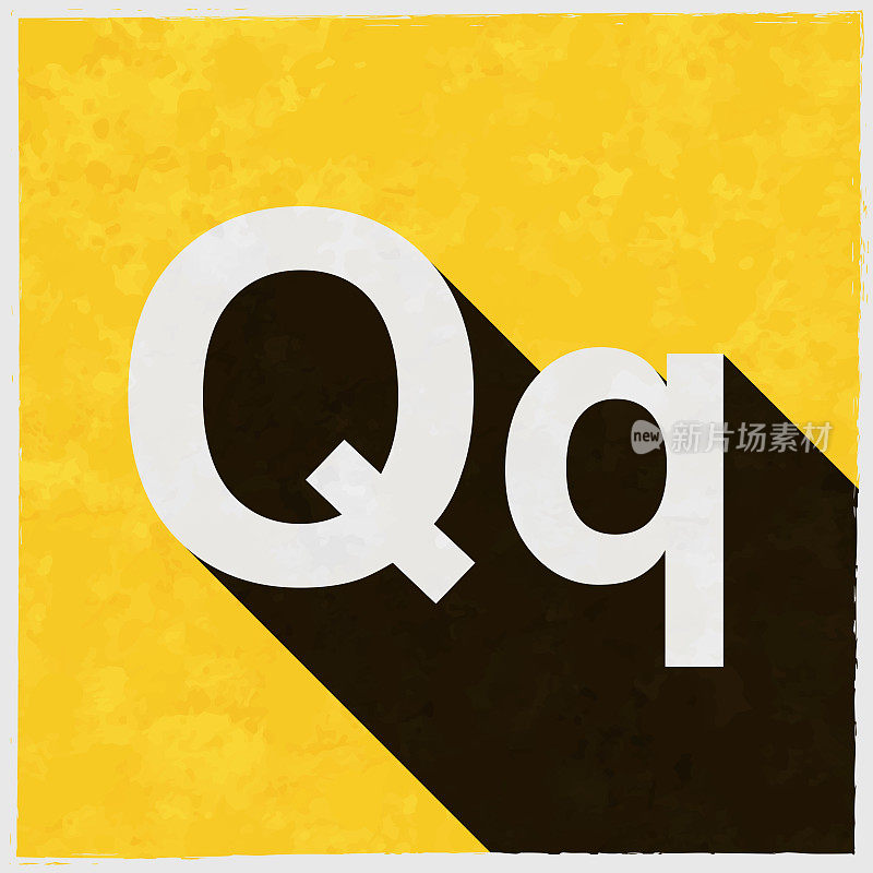字母Q -大写和小写。图标与长阴影的纹理黄色背景